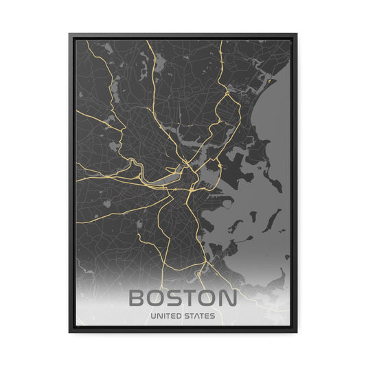 Boston Map Framed Canvas Art